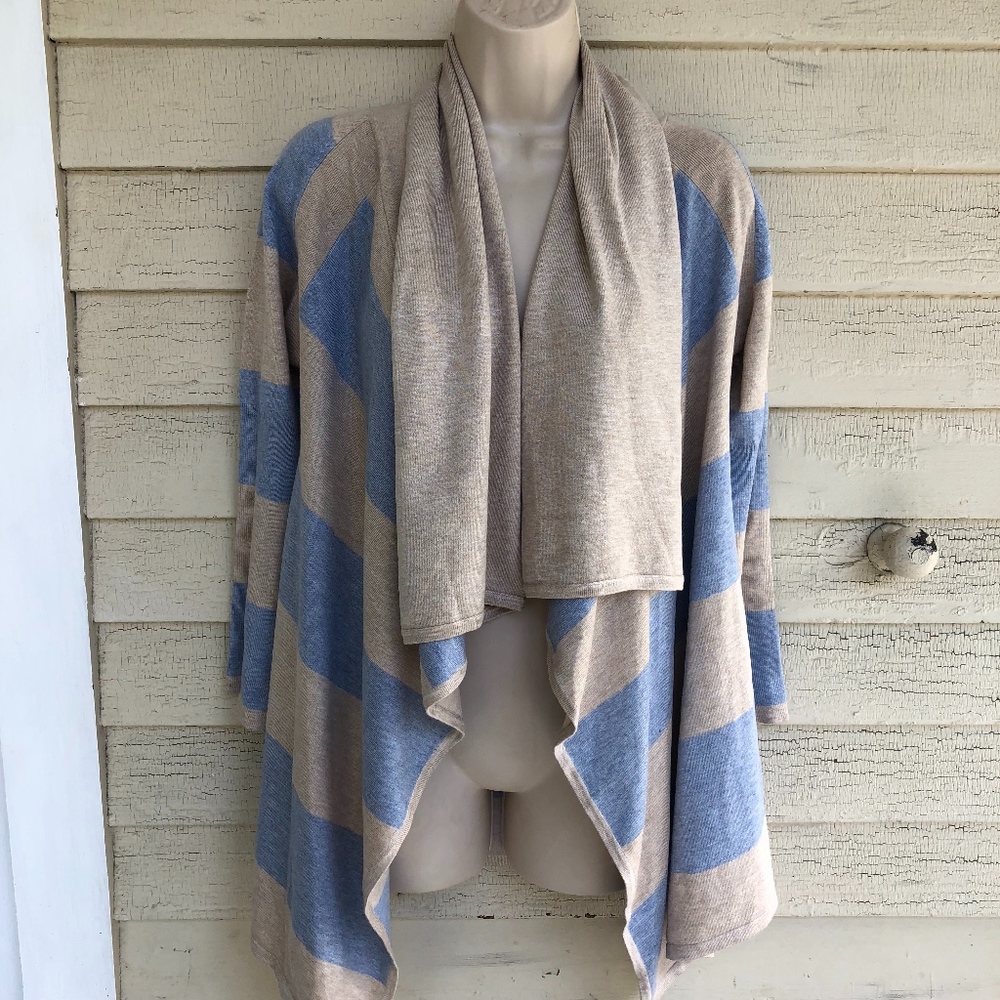 EXN striped open cardigan sweater/80rayon,20%nylon